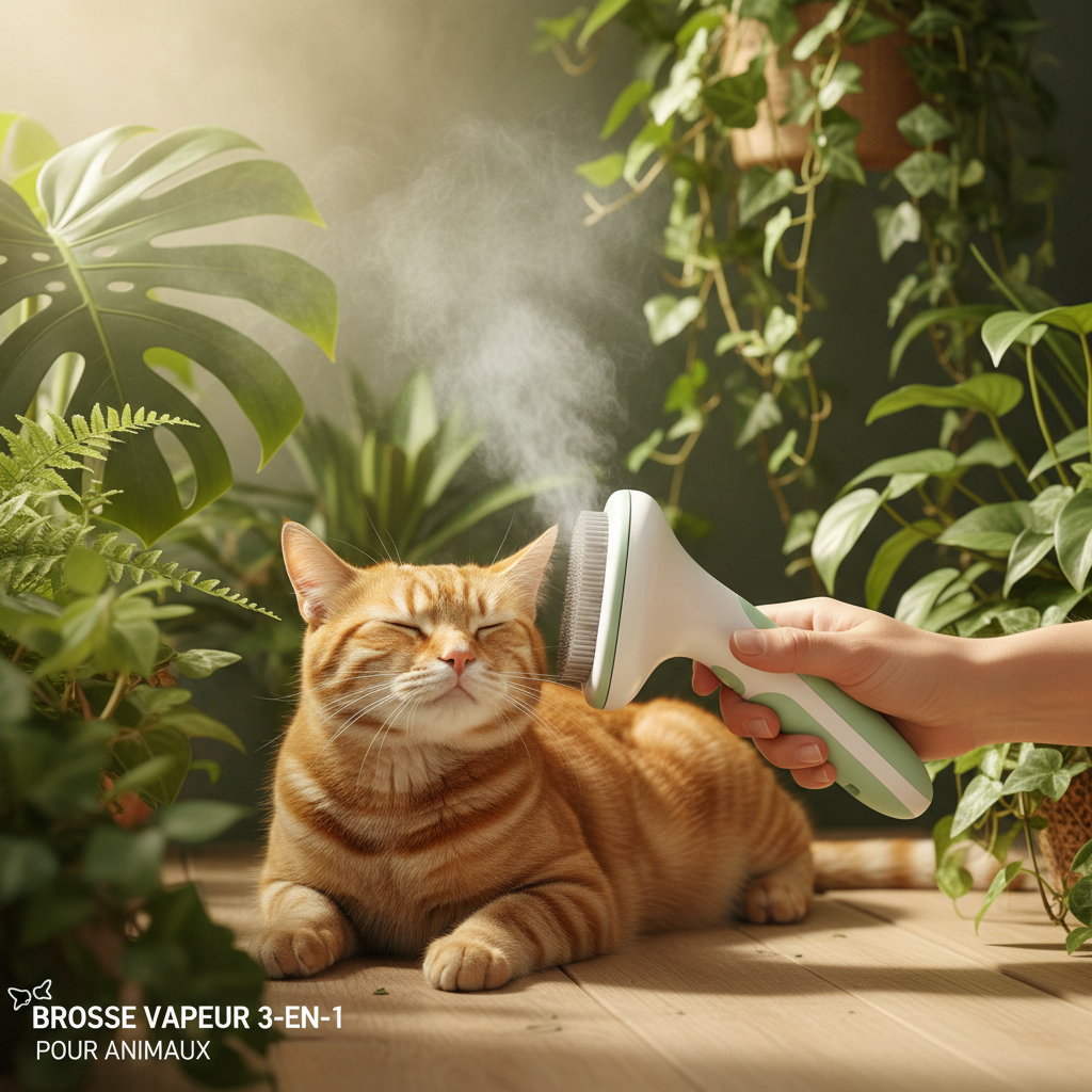 Brosse vapeur 3-en-1 pour animaux en ambiance naturelle
